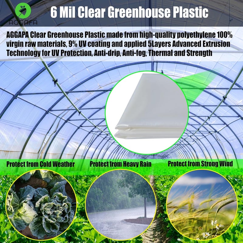AGGAFA 6 mil (8ft x 25ft) 100% Virgin Material. 5Layers Advanced Extrusion Technology for UV Protection, Anti-drip, Anti-Fog, Thermal and Strength. 4Years Lifetime UV Resistant Greenhouse Plastic - Image 5